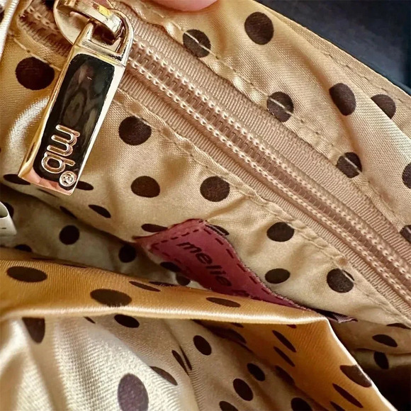 Melie Bianco Red Faux Leather Crossbody Bag Polka Dot Interior Gold Hardware - Picture 6 of 9